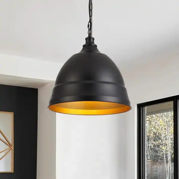 Industrial Black 1-Light Metal Dome Pendant Light Fixtures for Kitchen Island