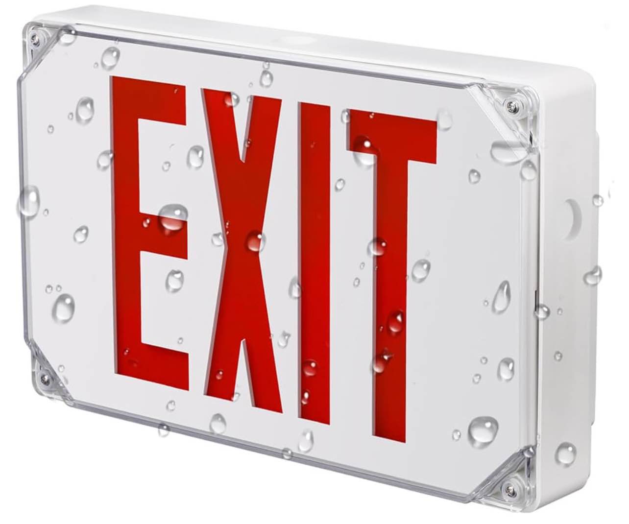 LEONLITE LED Exit Sign, Wet Location Exit Sign with Battery Backup, UL Listed, Outdoor Hardwired Exit Light with Double Sided, AC 120/277V, Weatherproof Emergency Exit Sign, Red