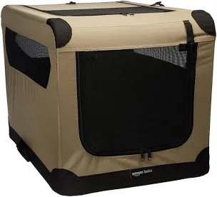 Amazon Basics 2-Door Collapsible Soft-Sided Folding Travel Crate Dog Kennel, Large, 24 x 24 x 36 Inches, Tan (B0722KW6YJ)