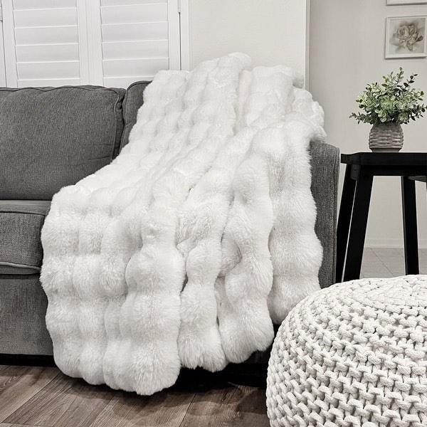 The Mood Choppy Textured FauxFur Throw - White