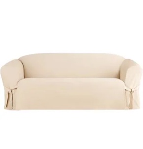 SureFit Duck Cotton Solid Sofa Slipcover (Natural Color) - One Piece Full Length Relaxed Sofa Cover with Corner Ties/Machine Washable/Perfect for Protecting Your Favorite Furniture