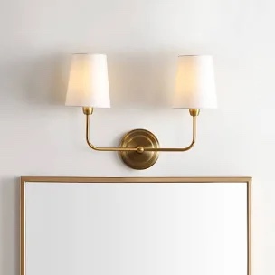 SAFAVIEH SCN4015A Ezra Brass Gold 2-Light Wall (LED Bulbs Included) Sconce, White