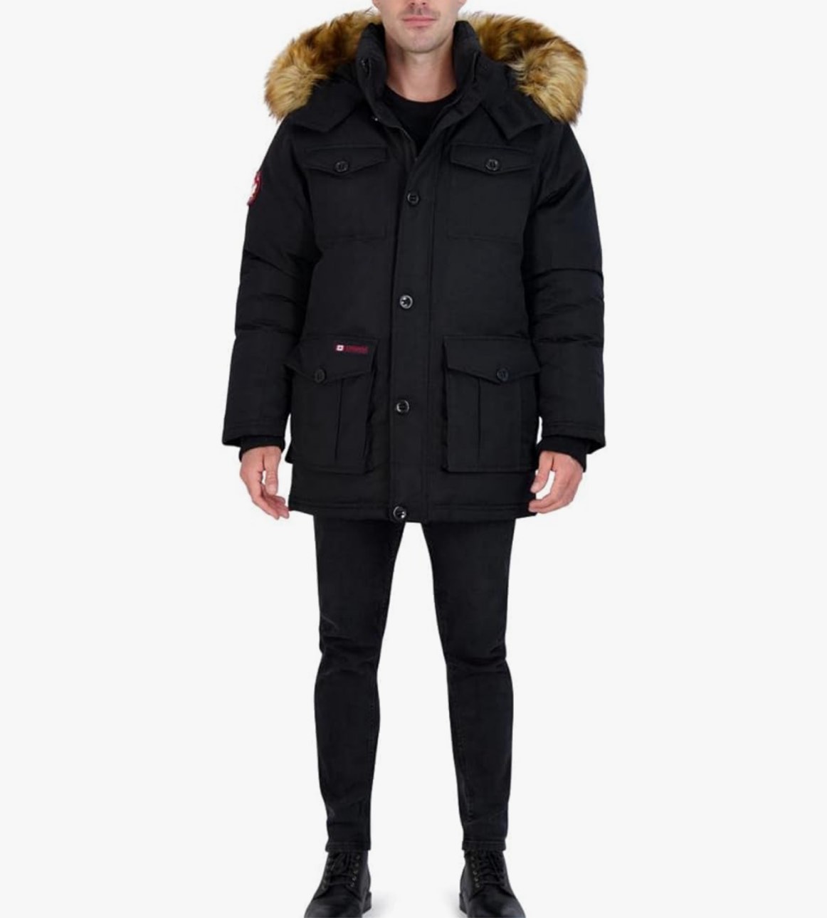 CANADA WEATHER GEAR Parka Coat for Men-Insulated Winter Jacket w/Faux Fur Hood