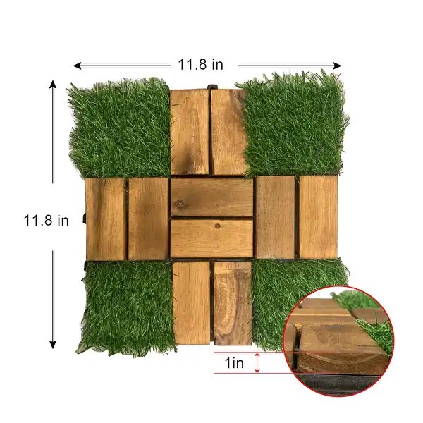 NOVO 20 PINS Grass and wood Deck Tiles 11.18"x11.18"(30 Pack)