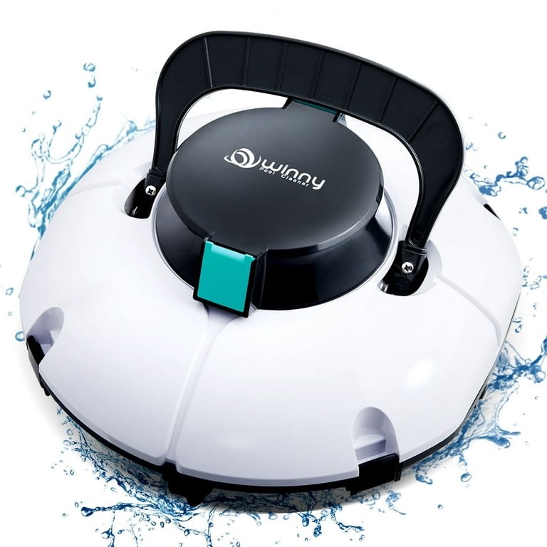 Cordless Robotic Pool Cleaner, Winny Pool Cleaner Automatic Pool Vacuum with Dual Filters, 80 Mins Runtime, Ideal for Flat Above Pools up to 645 Sq.ft (White and Green)