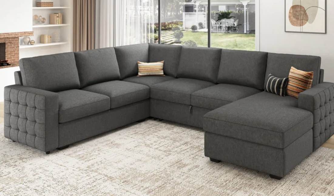 U-Shaped Sectional Sofa Bed Pull Out Sleeper Couch With Storage Chaise (box 3 of 4 only)