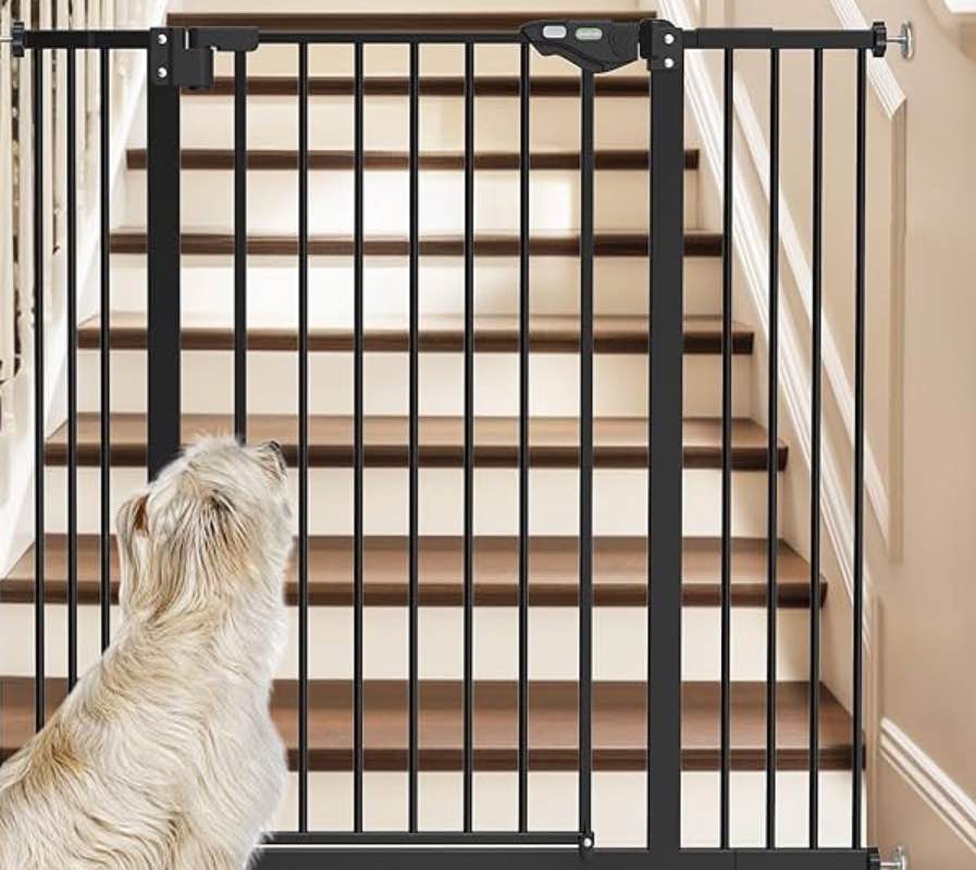 InnoTruth 36" Tall Dog Gate for Stairs, 29-39.6” Auto Close Baby Gate Crafted for Child Protection with 2.24" Slots, Dual-Lock Safety Design and Wall-Friendly, Black