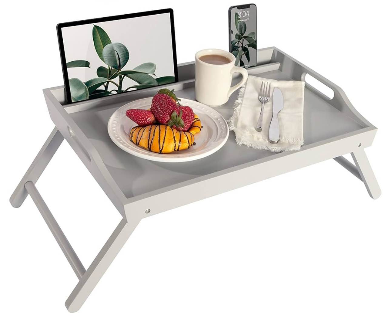 ROSSIE HOME Wood Bed Tray, Lap Desk with Phone Holder - Fits up to 17.3 Inch Laptops and Most Tablets - Calming Gray - Style No. 78105