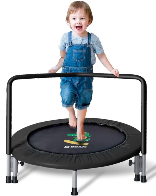 BCAN 36'' Mini Folding Ages 2 to 5 Toddler Trampoline with Handle for Kids, Two Ways to Assemble The Handle, Indoor/Garden Toddlers Trampoline with Super Safe Cover for Toddlers