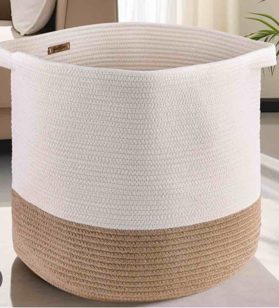 Cotton Rope Basket 21" X 21" X 12" Extra Large Brown Cream Woven Basket for Blankets Toys Storage Basket with Handles Great for Comforter Cushions Storage Bins By The Modish Store
