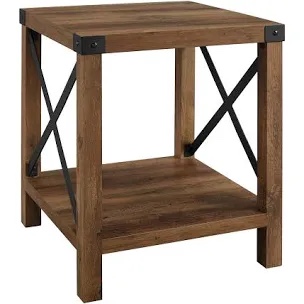 Walker Edison Rustic Wood End Side Table Set of 2 - Dark Walnut