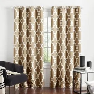 108"x52" Ironwork Sateen Woven Room Darkening Window Curtain Panel Pair Taupe - Exclusive Home: Living Room Drapes