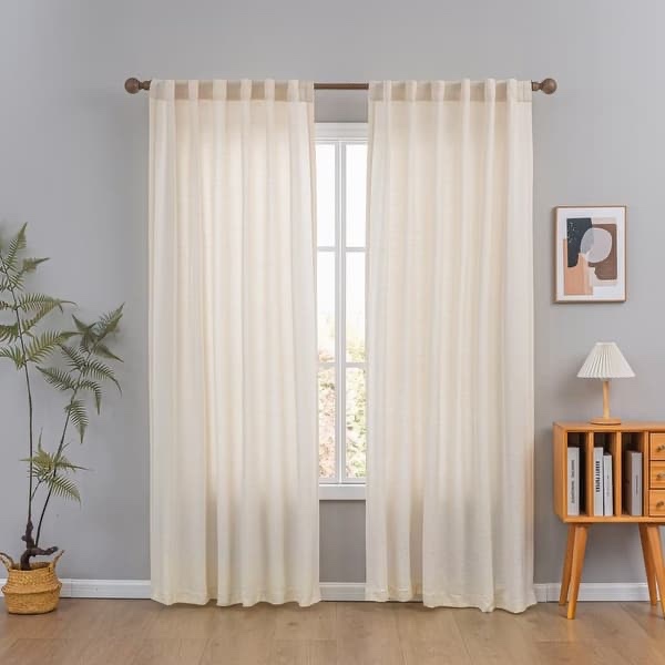 Cotton Blend Light Filtering Textured Back Tab/Rod Pocket Curtain Pair (Set of 2) - 52"Wx96"L - Cream