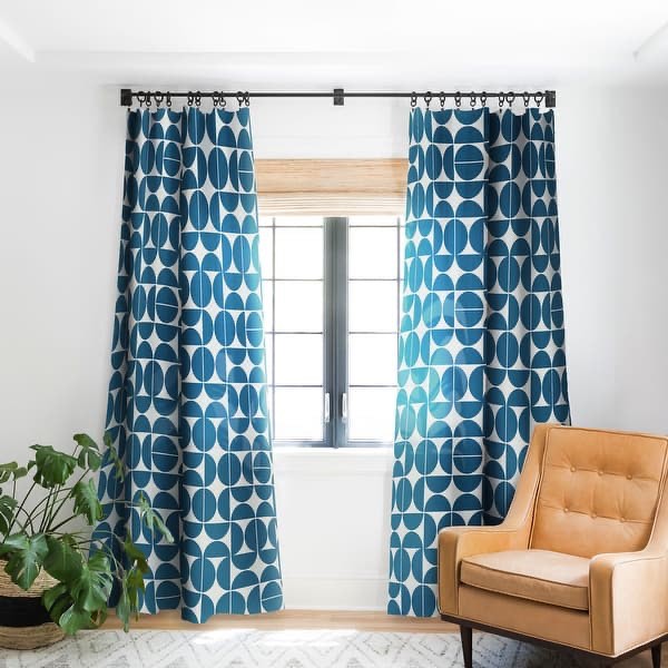 Blackout Mid Century Modern 04 Blue Made-to-Order Curtain Panel (One Panel) - 120 Inches x 50 Inches