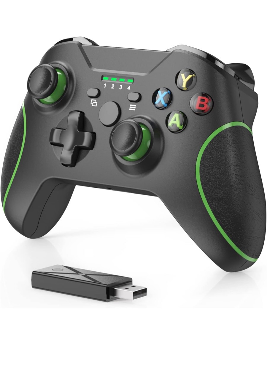 YCCSKY Wireless PC Controller for Gaming, Wireless Game Controller for Windows 7/8/10/11 with 2.4GHz Adapter, with Turbo Function, Dual Vibration and Share Button (2.4G Wireless, Black/Green)