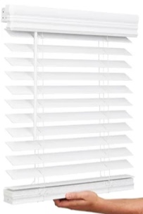 Lotus & Windoware Cordless, 2 Inch Faux Wood Room Darkening Blind, 12" Wide x 72" Long, Embossed, Bright White