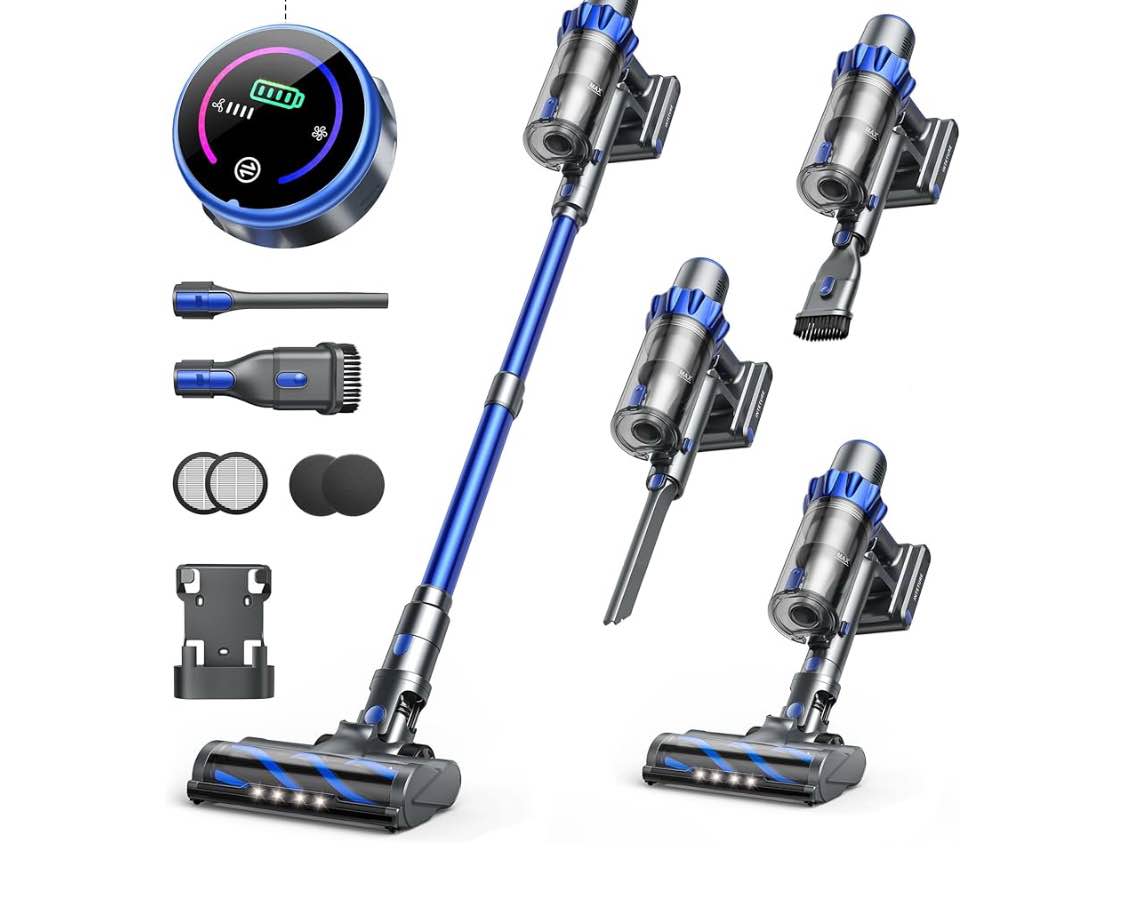 Cordless Vacuum Cleaner, 40KPA 450W Vacuum Cleaners for Home, Stick Vacuum with Color Touch Display, Intelligent Auto Mode, Up to 55Mins, Handheld Vacuum Cleaners for Hardwood Floor Carpet Pet Hair