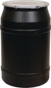 Eagle 55 Gallon Plastic Drum with Lid, Metal Lever-Lock, 36.4"x22.5", Open Head Lab Pack Drum Made of Durable, Lightweight HDPE, Withstands Weather and Chemicals, Made in USA, Black, 1656MBLK