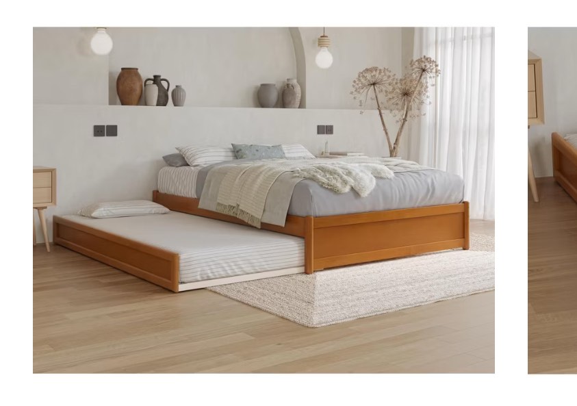 AFI Furnishings Full Panel Platform Bed with Twin Trundle in Light Toffee