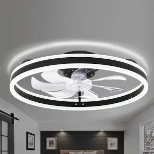 Ceiling Fans with Lights and Remote,20" Fandelier Ceiling Fan Flush Mount,3000-6500K Smart Bladeless LED Fan Light,Modern Low Profile Ceiling Fan with Light for Bedroom,Kids Room and Living Room.White