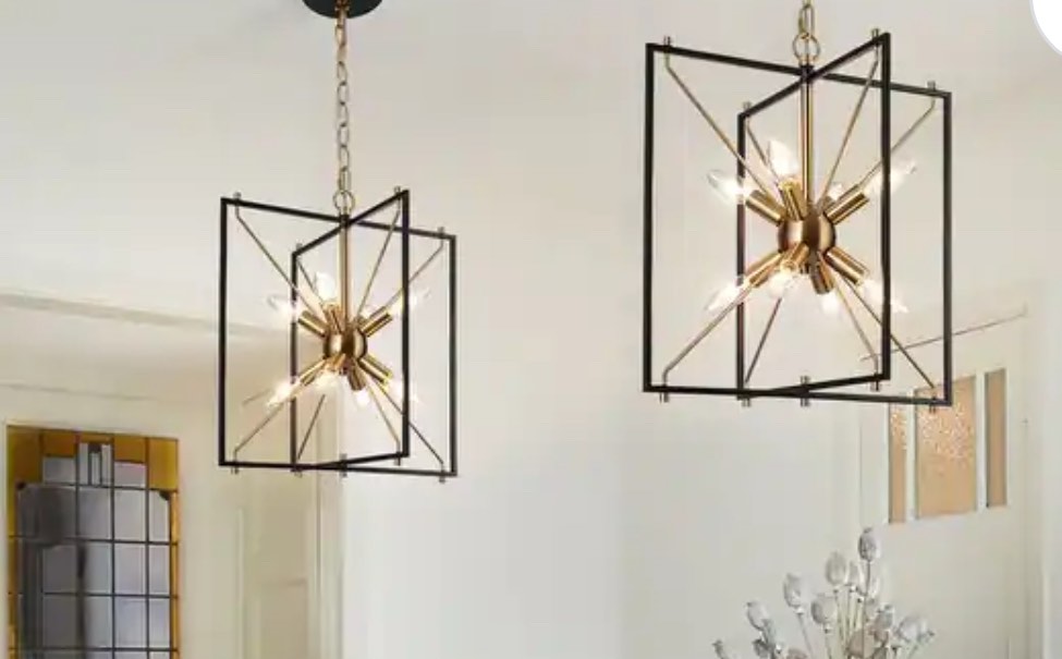 Modern 8-Light Black Gold Sputnik Chandelier Metal Geometric Pendant Lights for Dining Room - 16" L x 15" W x 18" H