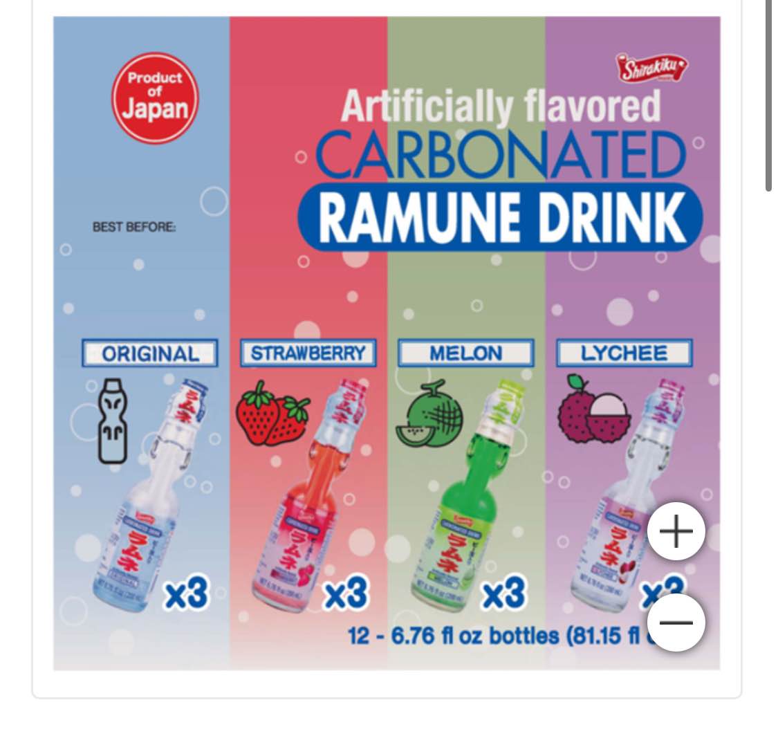 Shirakiku Carbonated Ramune Drink, Variety Pack, 6.76 fl oz, 12 ct