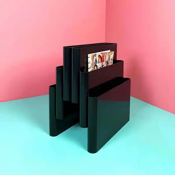 Art Organizer Rack for Book Record Magazine Newspaper - Black - 6-Slot