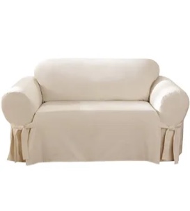 SureFit Heavyweight Cotton Duck Loveseat Slipcovers, Heavyweight Cotton Loveseat Cover, One Piece Design, Loveseat Cover with Seat Elastic and Adjustable Corner Ties, Natural