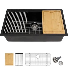 30 Black Kitchen Sink Granite Composite- Lofeyo 30x19 inch Matte Black Granite Sink Undermount Quartz Classic Under Counter Ledge Workstation Single Bowl Kitchen Sink Basin with Accessories