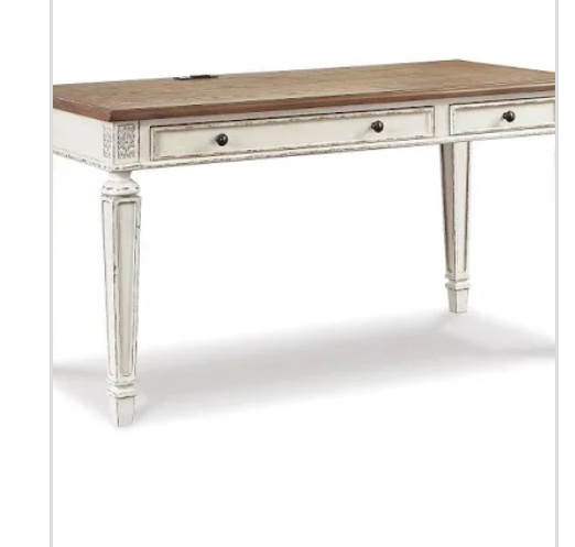 Signature Design by Ashley Realyn Farmhouse 60" Home Office Desk with USB Charging, Chipped White