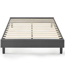 ZINUS Curtis Upholstered Platform Bed Frame, Mattress Foundation, Wood Slat Support, No Box Spring Needed, Easy Assembly, Grey, Queen