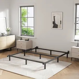 Amazon Basics Metal Bed Frame, 9-Leg Base for Box Spring and Mattress, Full, Tool-Free Easy Assembly, Black, 74.5" L x 53.5" W x 7" H