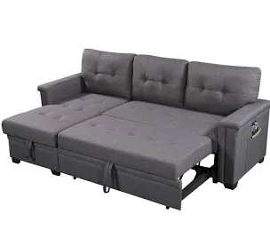 Lilola Home Reversible Sleeper Sectional Sofa with Storage Chaise and Pocket, Dark Gray