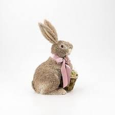 fur bunny with Bow And Basket 13.25"