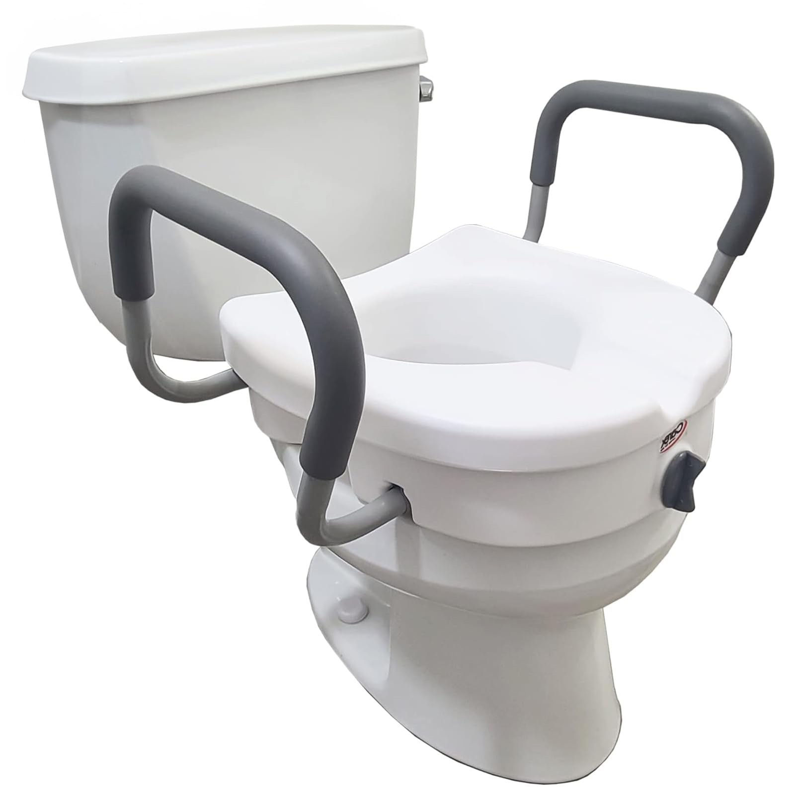 Carex EZ Lock Raised Toilet Seat with Handles, 5 Inch Elevated Handicap Toilet Seat Riser with Arms, Fits Most Toilets