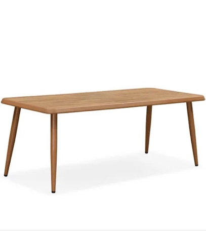 PURPLE LEAF Patio Dining Wicker Outdoor Furniture Rectangular Table Teak-Finish Aluminum Frame