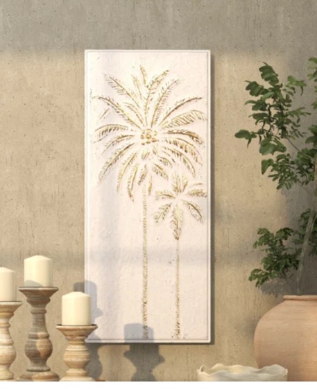 Metal Relief Palm Tree Home Wall Decor with Gold Detailing