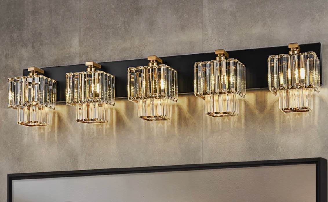 Modern Dimmable Glam Crystal Bathroom Vanity Lights - Black & Gold