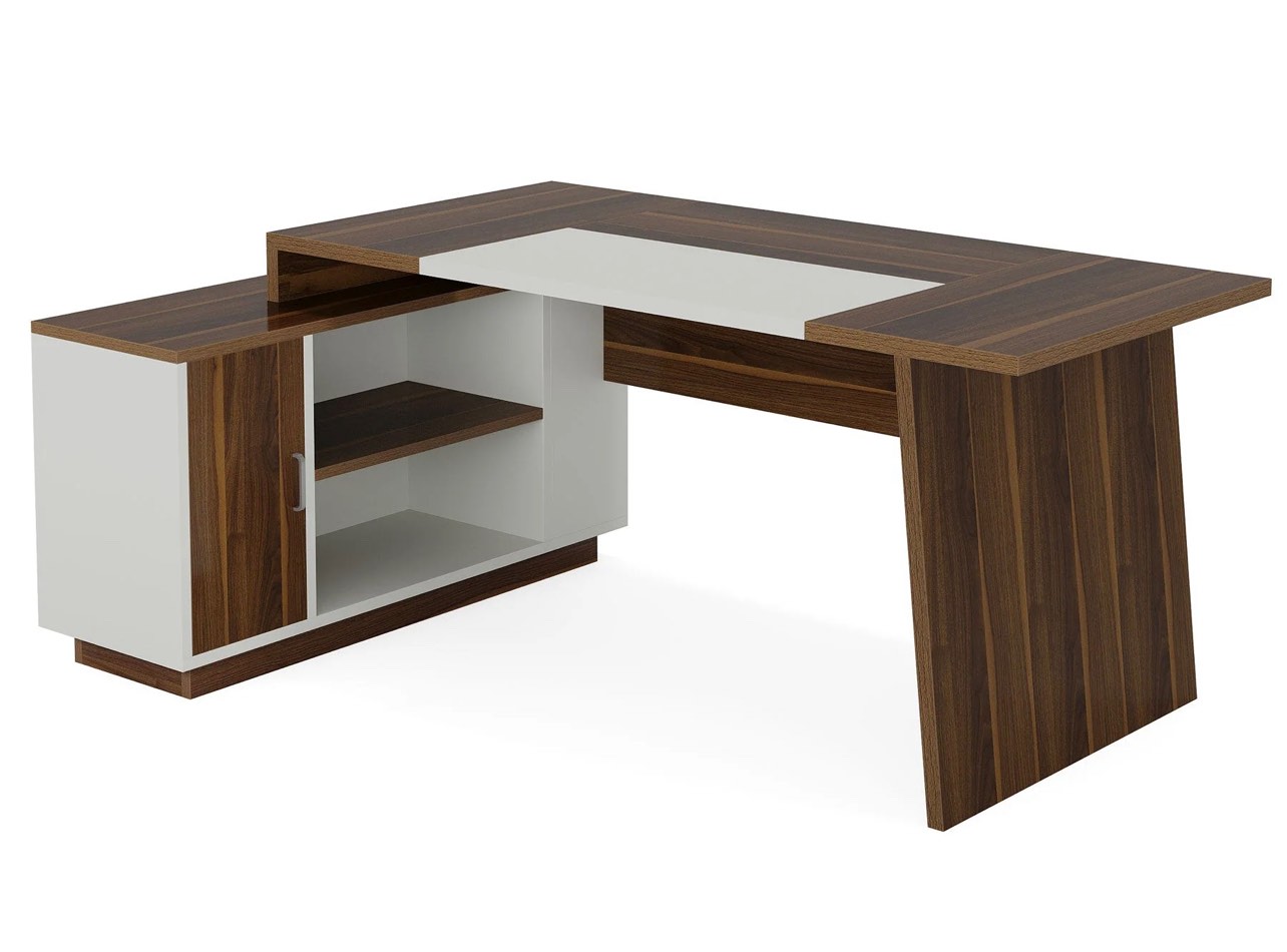 L-Shaped Executive Desk, 70.5" Computer Desk with Cabinet