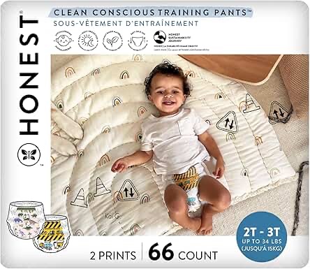The Honest Company Clean Conscious Training Pants | Plant-Based, Sustainable Diapers | Rompin' & Stompin' + Diggin' It | Size 2T/3T (up to 34 lbs), 66 Count