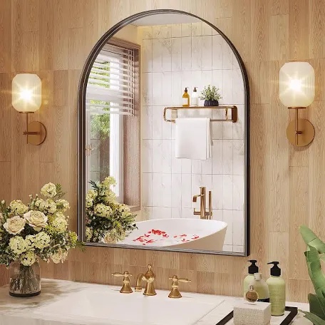 Arch Mirror, 24 x 32 Inch Gold Arch Mirror for Bathroom, Arched Wall Mirror, Aluminum Alloy Frame Gold Bathroom Vanity Mirror for Living Room Bedroom Entryway Mantel Hallways Decor