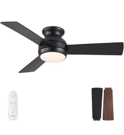 42 Inch Black Ceiling Fans with Lights and Remote,Low Profile Modern Ceiling Fan with Light for Bedroom,5 Blade,3 Color Temperatures LED Light,Reversible 6 Speeds,Memory Function,Quiet DC Motor