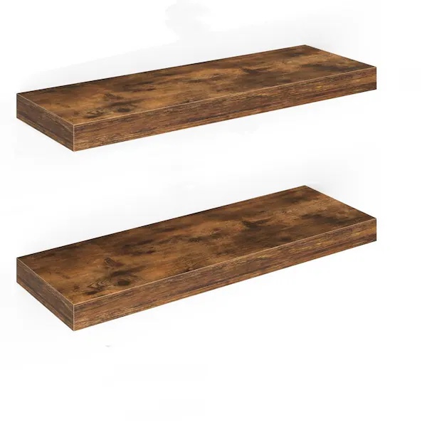 23.6 in. W x 8 in. D Rustic Brown Floating Decorative Wall Shelf for Home Storage, (Set of 2)