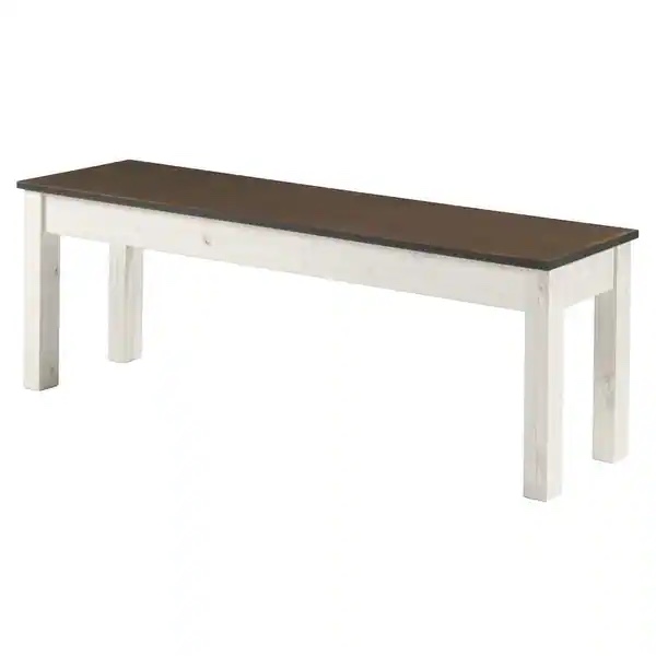 Wood Bench White Distressed | Furniture Dash - White distressed finish, seat in brown lacquer.