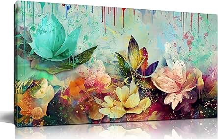 GUGIKA Lotus Flower Wall Art for Living Room, Floral Canvas Wall Decor for Bedroom, Colorful Print Paintings, Size 20x40 Inches