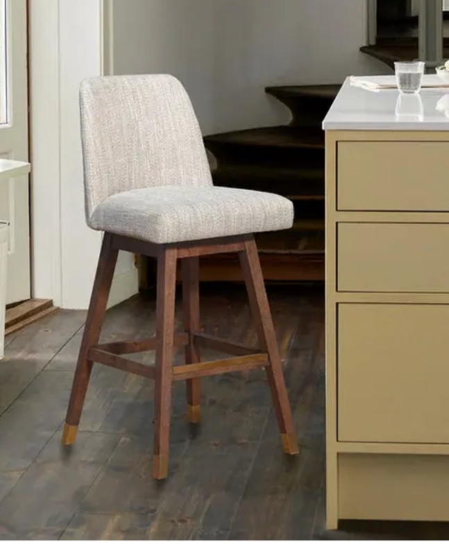 Amalie Upholstered Bar or Counter Height Swivel Bar Stool - Brown & Beige Fabric - Bar Height