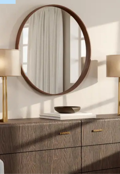 WallBeyond 28" Round Circle Wall Mirror (Grey, Wood or Walnut Colors) - 28 inches - Walnut