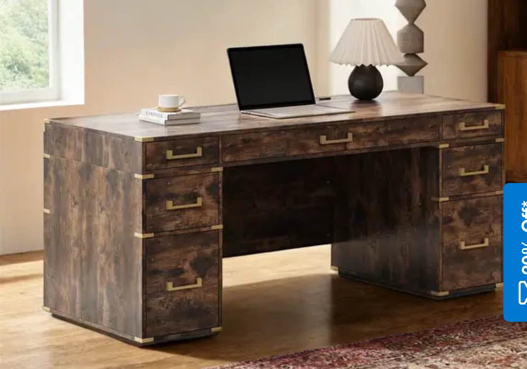 box one of two only 70"Classic &Traditional Executive Desk w/Metal Edge Trim ,Writing Desk
