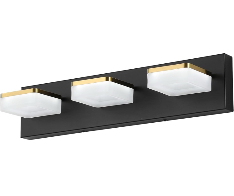 3 Light Bathroom Vanity Light, LED Black Vanity Lights for Bathroom, Dimmable Bathroom Light Fixtures Over Mirror, Modern Wall Scones Light Up Vanity Mirror, Bathroom Lamp, Daylight 5500K