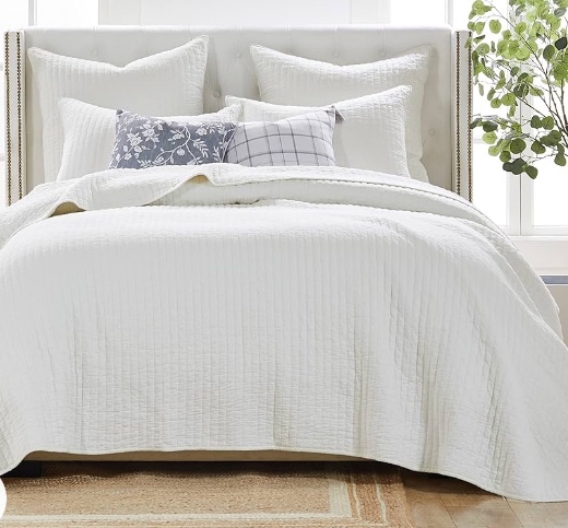 Greenland Home Monterrey Finely Stitched Quilt Set, 3-Piece Full/Queen, Antique White